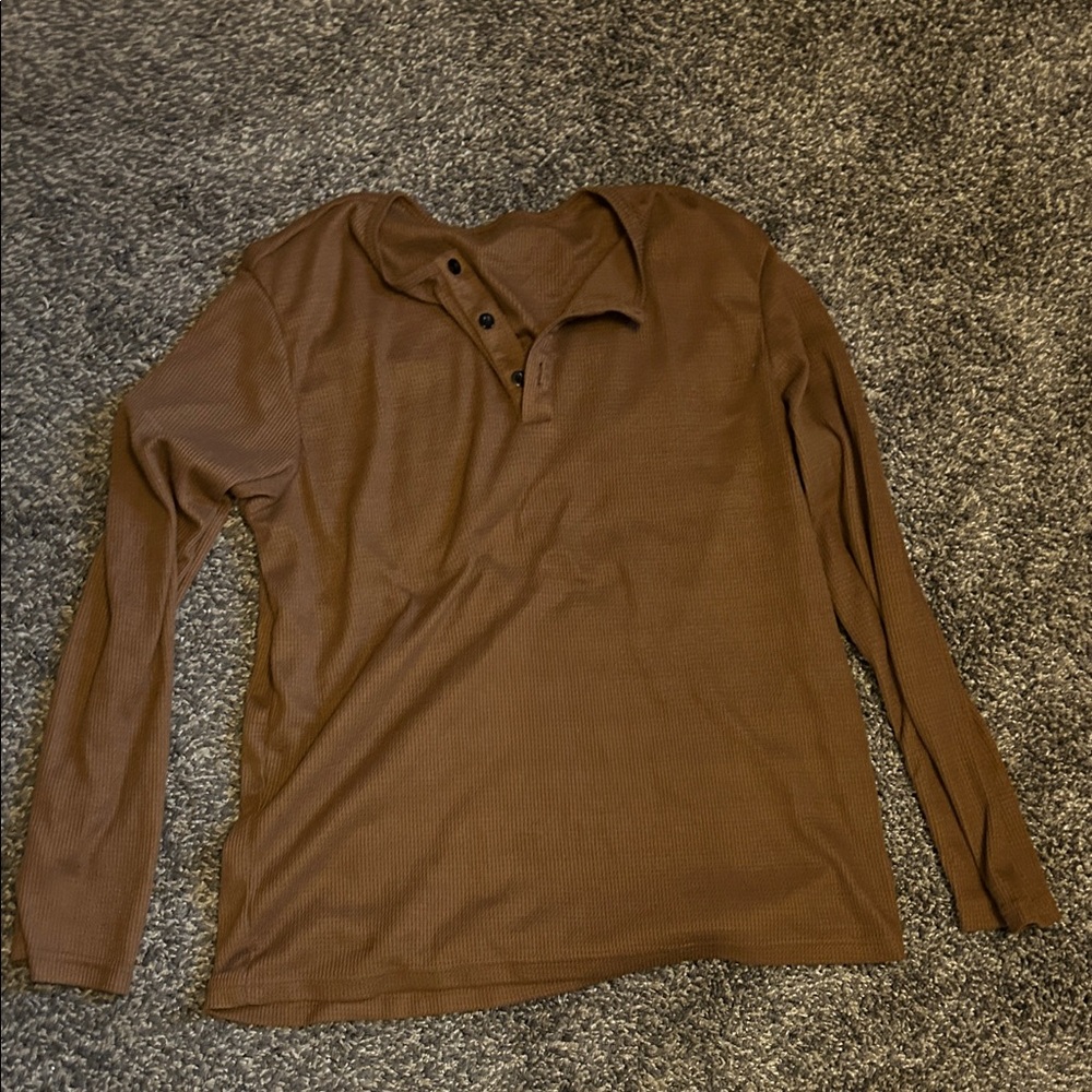 Brown Long Sleeve Henley Shirt